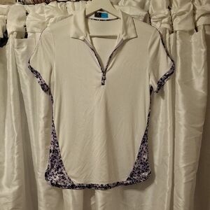 PGA Tour Women's White and Purple Floral Top S 💜💜💜💜💜